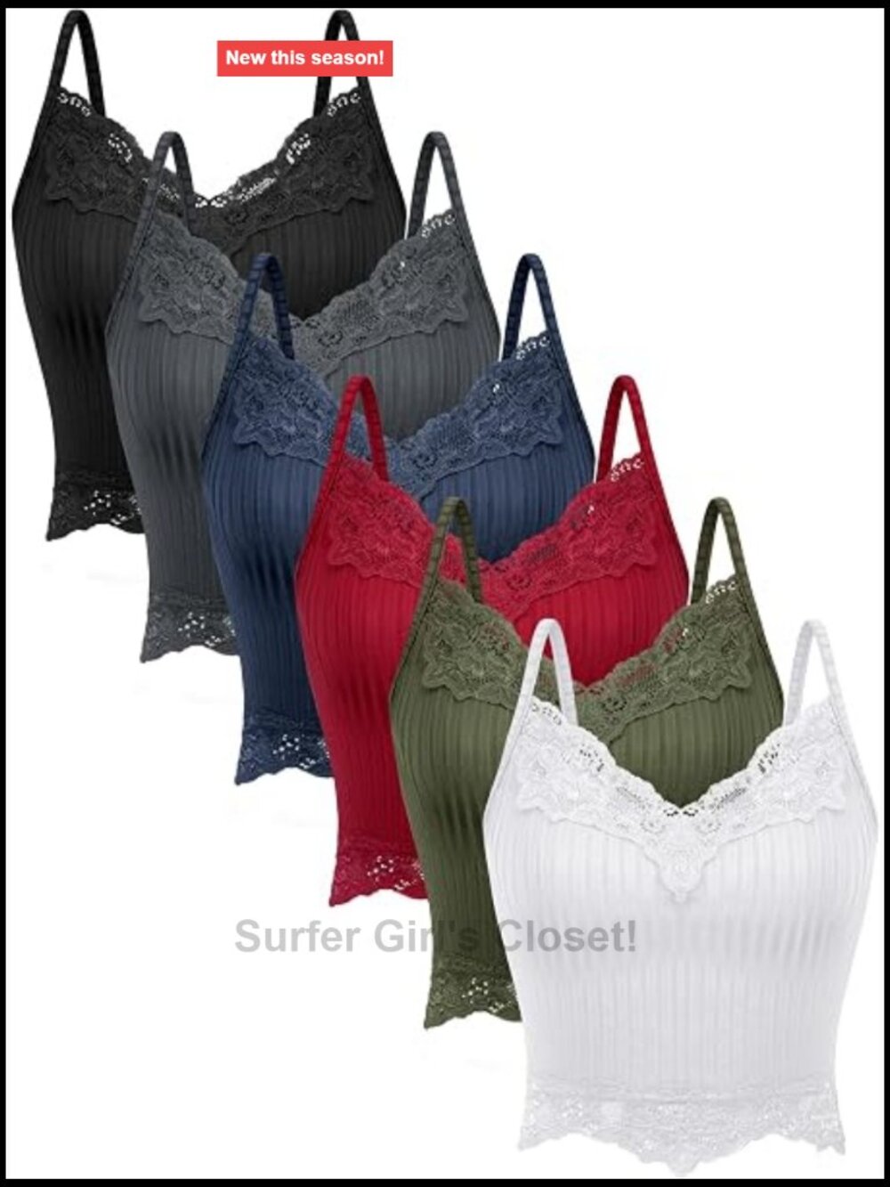 Lace Y2K Crop Tank Cami 6 Pack Women Sleeveless V-Neck Spaghetti Strap Pull On
